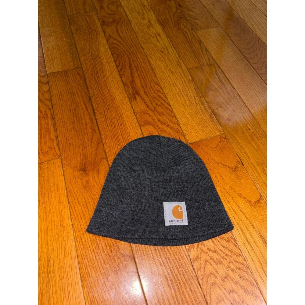 Carhartt Kids Beanie Charcoal Gray Knit Skull Cap Logo Patch Winter Hat One Size